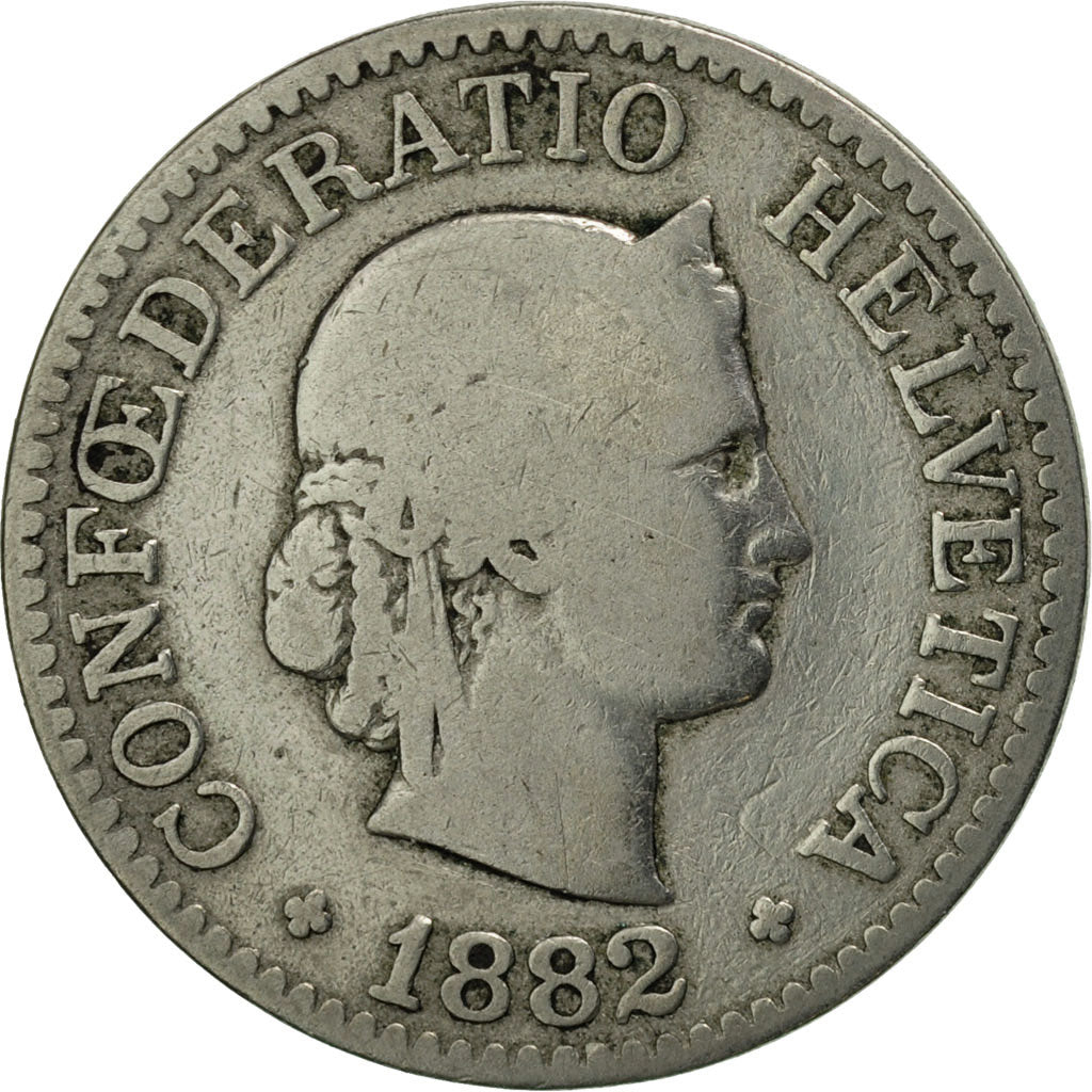 Switzerland, 10 Rappen, 1882, Bern, VF(30-35), Copper-nickel, KM:27