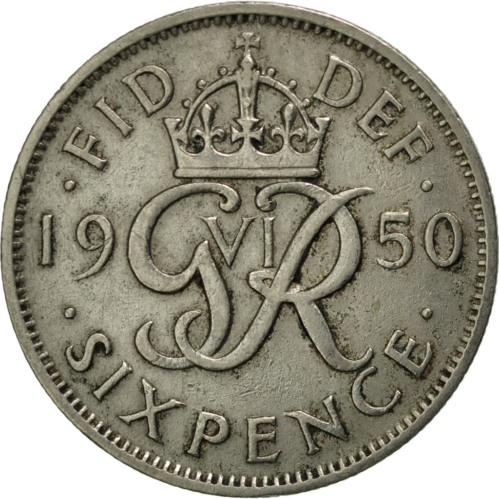 Coin, Great Britain, George VI, 6 Pence, 1950, AU(50-53), Copper-nickel, KM:875