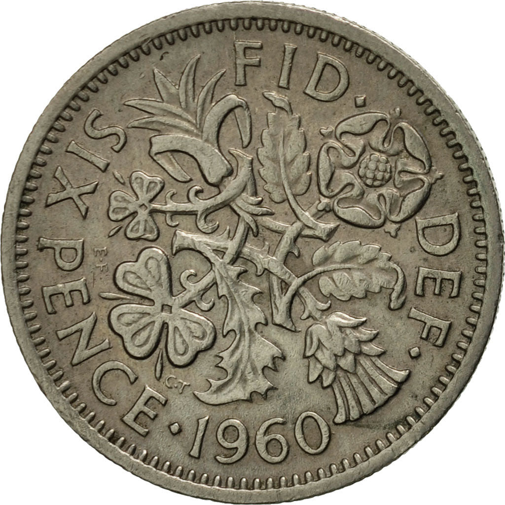 Coin, Great Britain, Elizabeth II, 6 Pence, 1960, EF(40-45), Copper-nickel