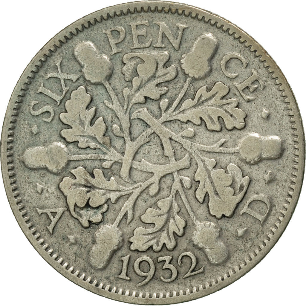 Gran Bretaña, George V, 6 Pence, 1932, MBC, Plata, KM:832