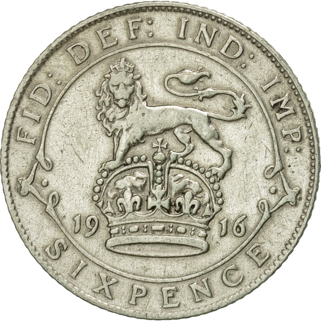 Coin, Great Britain, George V, 6 Pence, 1916, EF(40-45), Silver, KM:815