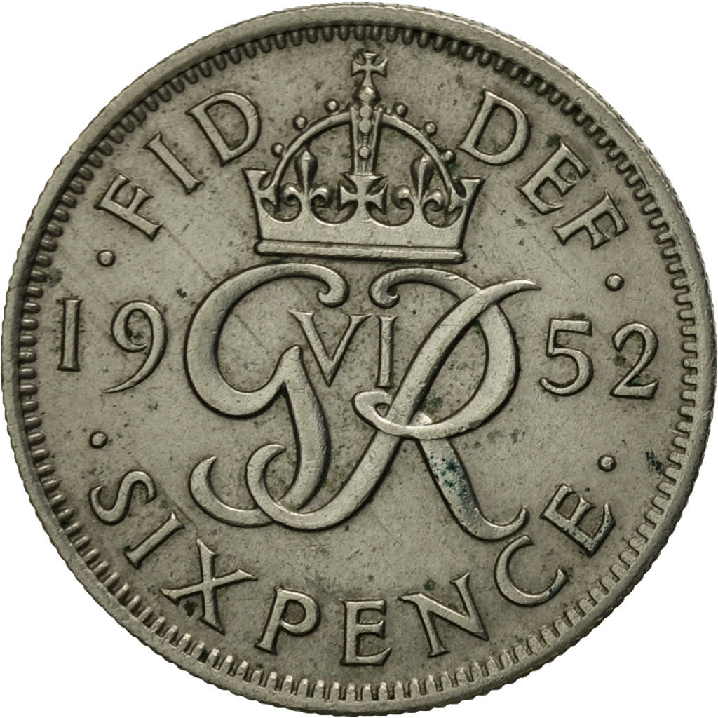 Great Britain, George VI, 6 Pence, 1952, AU(50-53), Copper-nickel, KM:875