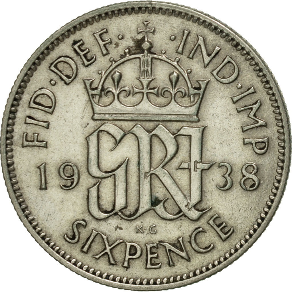 Great Britain, George VI, 6 Pence, 1938, AU(50-53), Silver, KM:852
