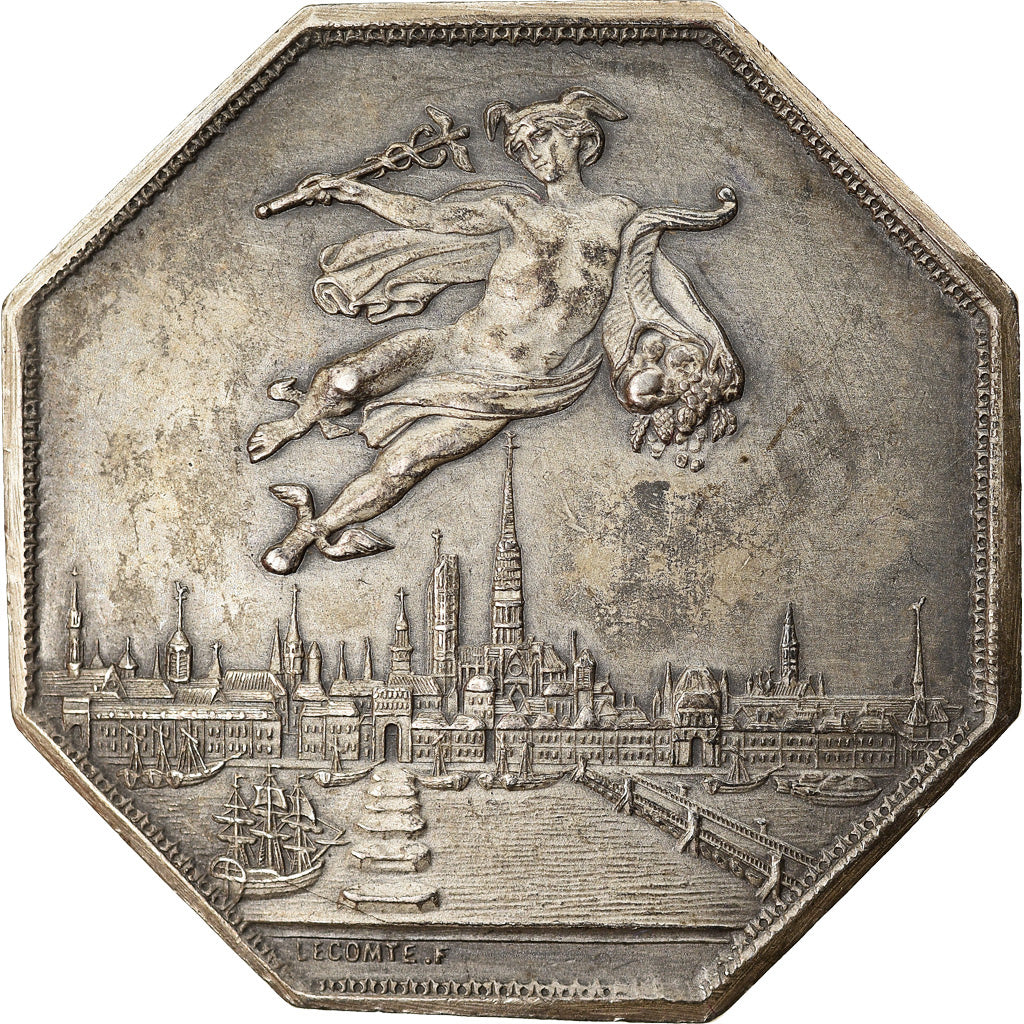 France, Token, Chambre de Commerce de Rouen, 1802, Lecomte, AU(55-58), Silver