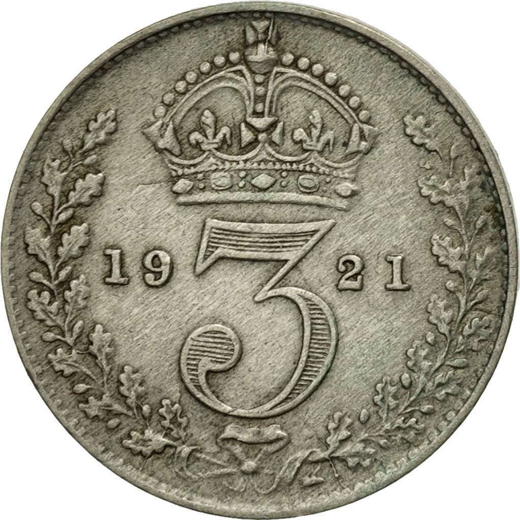 Gran Bretaña, George V, 3 Pence, 1921, MBC, Plata, KM:813a