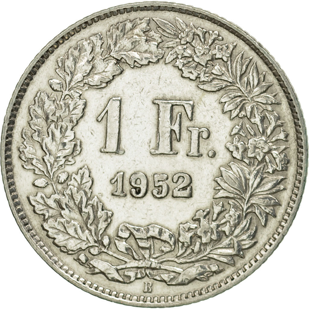 Switzerland, Franc, 1952, Bern, AU(55-58), Silver, KM:24