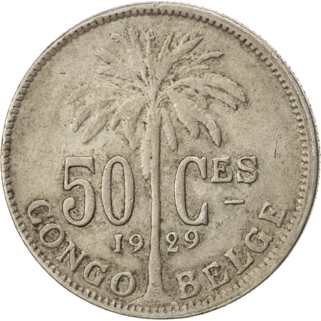 Moneda, Congo belga, 50 Centimes, 1929, MBC, Cobre - níquel, KM:22