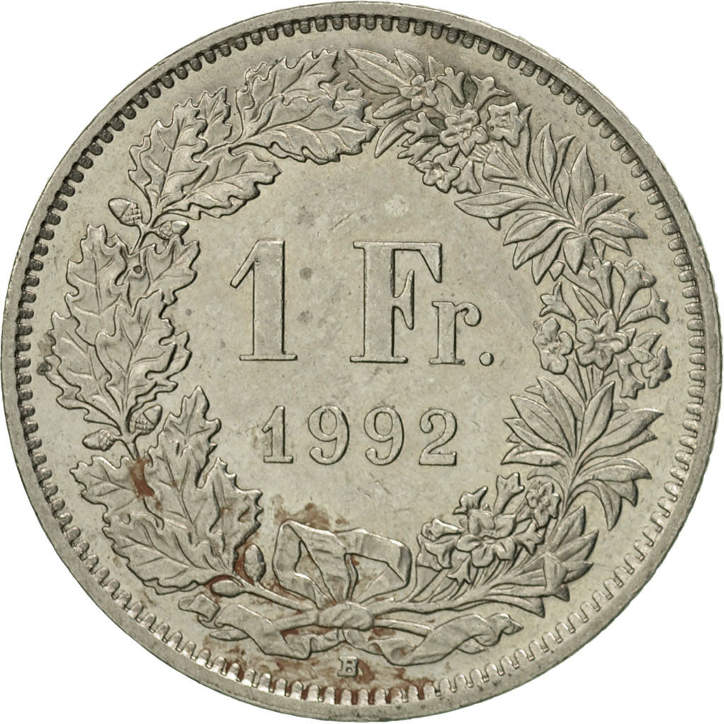 Münze, Schweiz, Franc, 1992, Bern, VZ, Copper-nickel, KM:24a.3