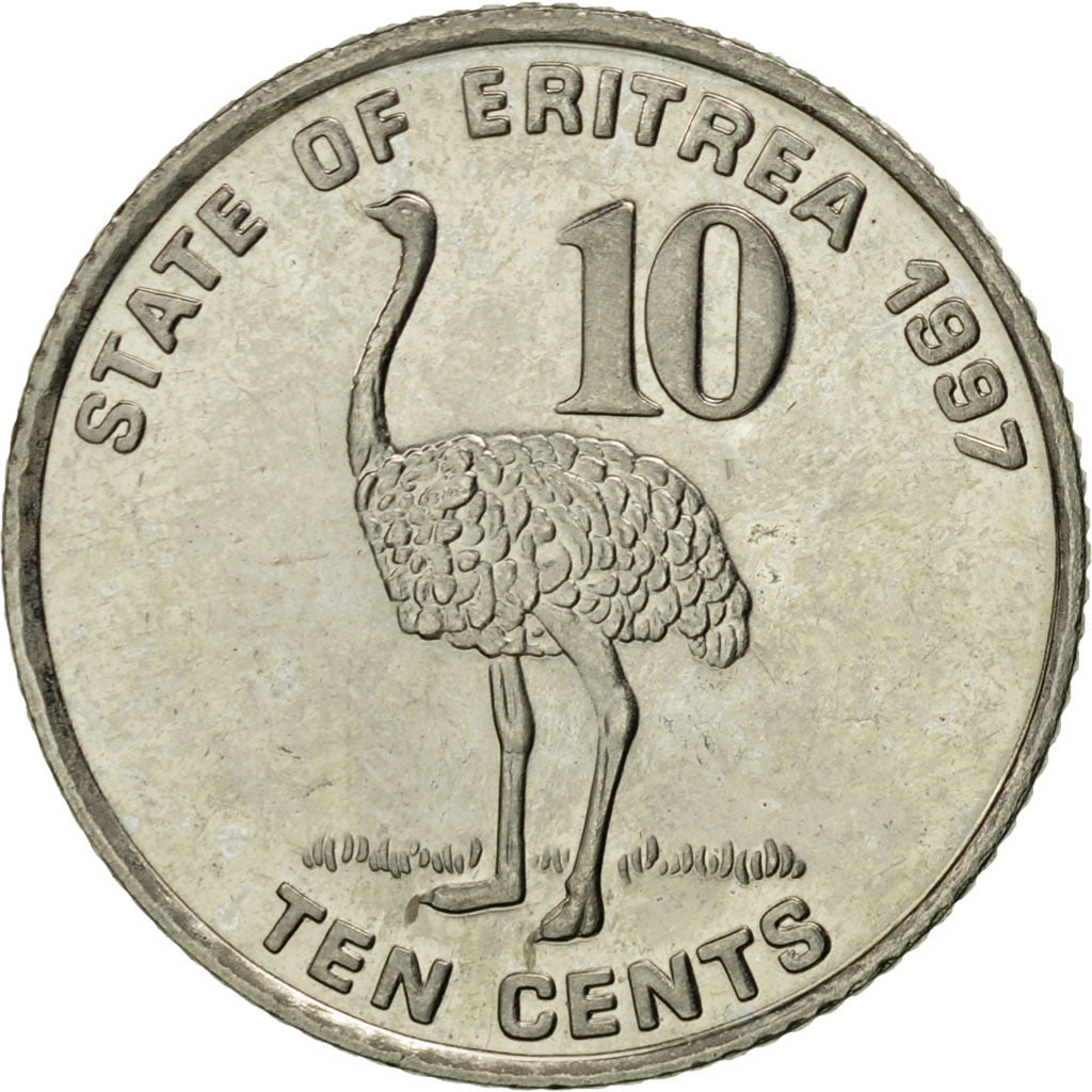 Coin, Eritrea, 10 Cents, 1997, MS(60-62), Nickel Clad Steel, KM:45