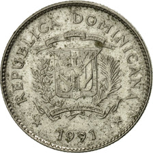 Moneda, República Dominicana, 10 Centavos, 1991, MBC, Níquel recubierto de