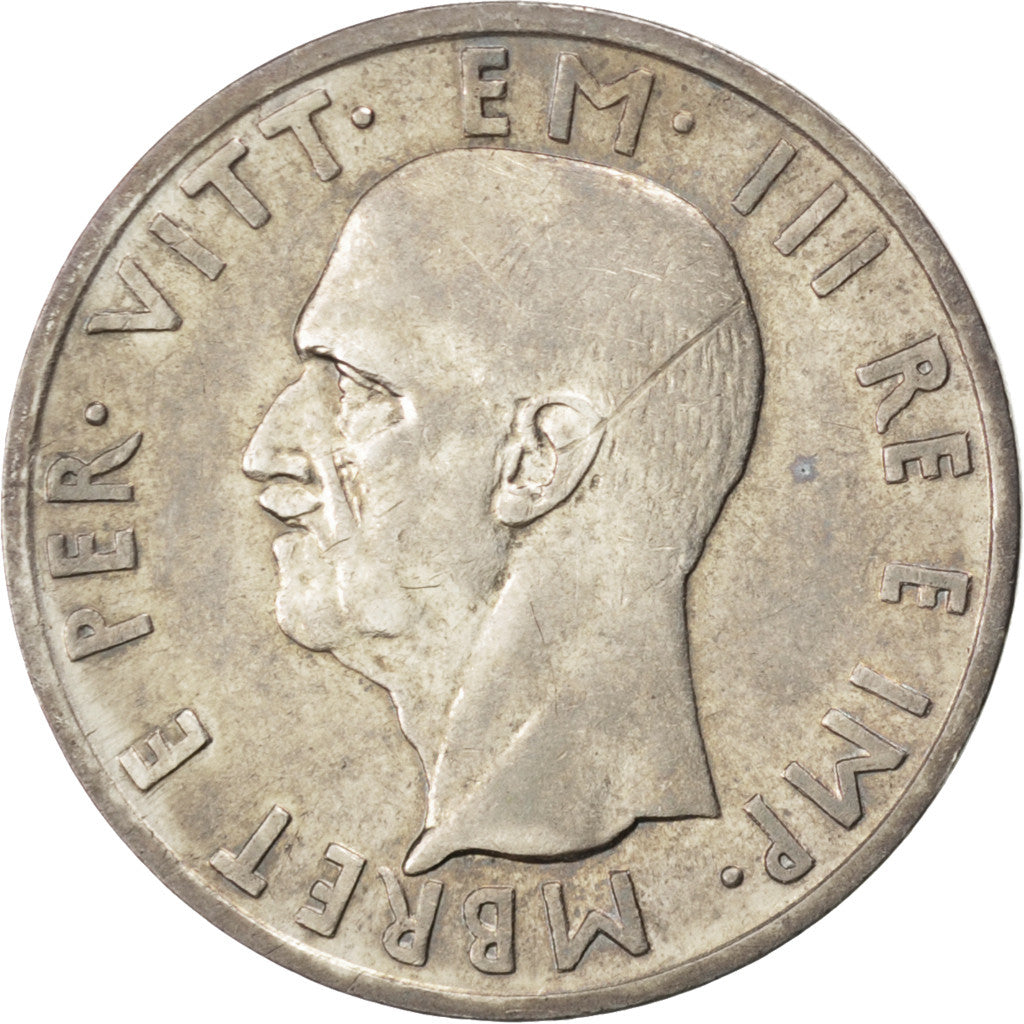 Coin, Albania, Vittorio Emanuele III, 5 Lek, 1939, Rome, AU(55-58), Silver
