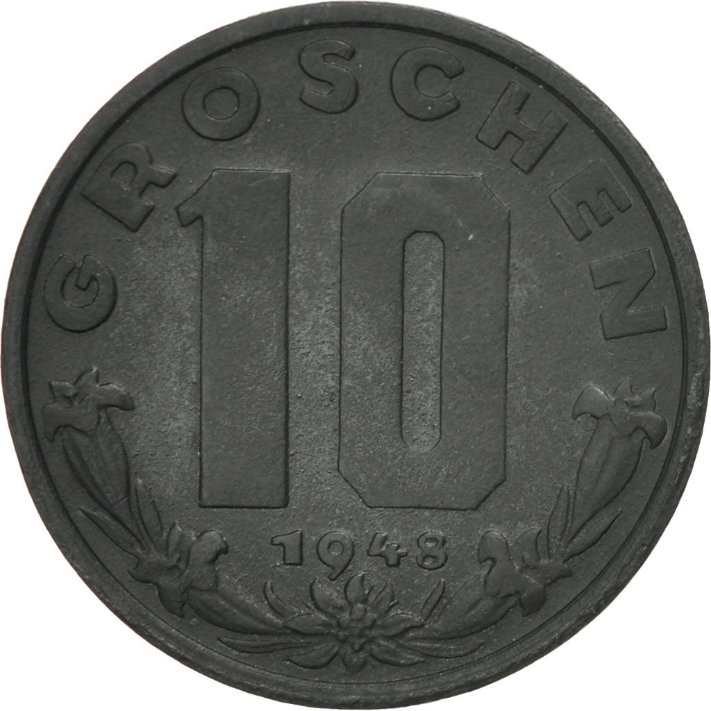 Austria, 10 Groschen, 1948, AU(55-58), Zinc, KM:2874