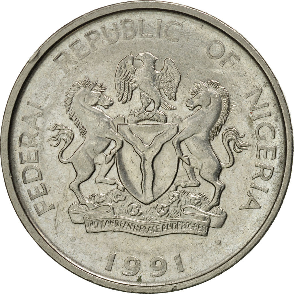 Moneta, Nigeria, Elizabeth II, Naira, 1991, SPL-, Acciaio placcato nichel, KM:14