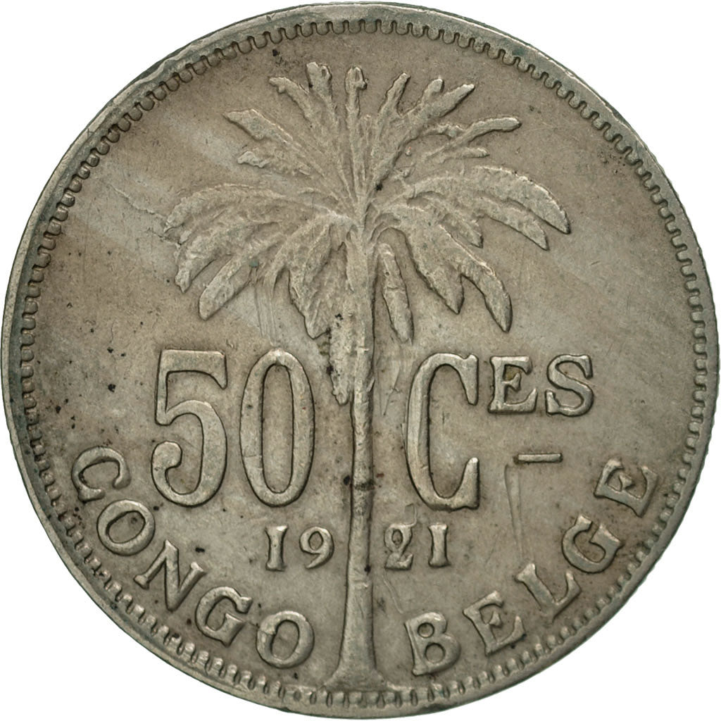 Congo belga, 50 Centimes, 1921, MBC, Cobre - níquel, KM:22