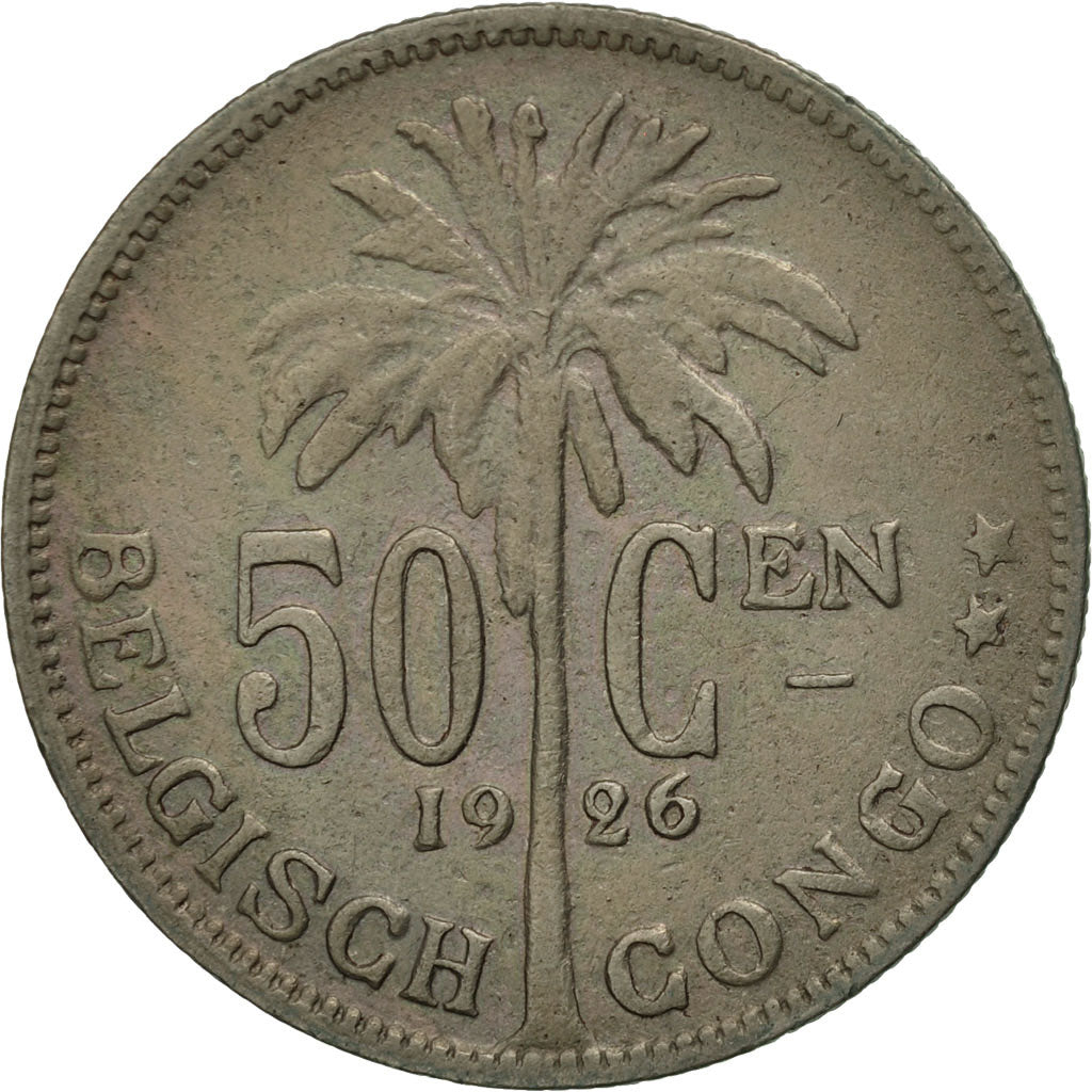 Congo belga, 50 Centimes, 1926, MBC, Cobre - níquel, KM:23