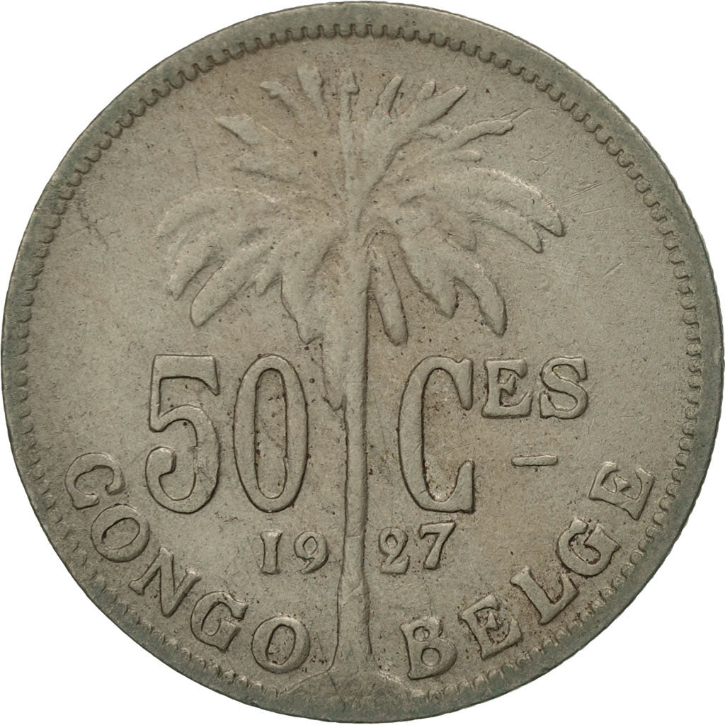 Moneda, Congo belga, 50 Centimes, 1927, MBC, Cobre - níquel, KM:22