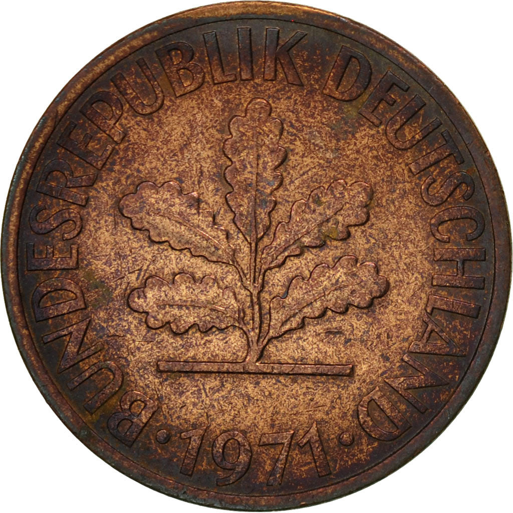 Moneda, ALEMANIA - REPÚBLICA FEDERAL, 2 Pfennig, 1971, Munich, MBC, Cobre