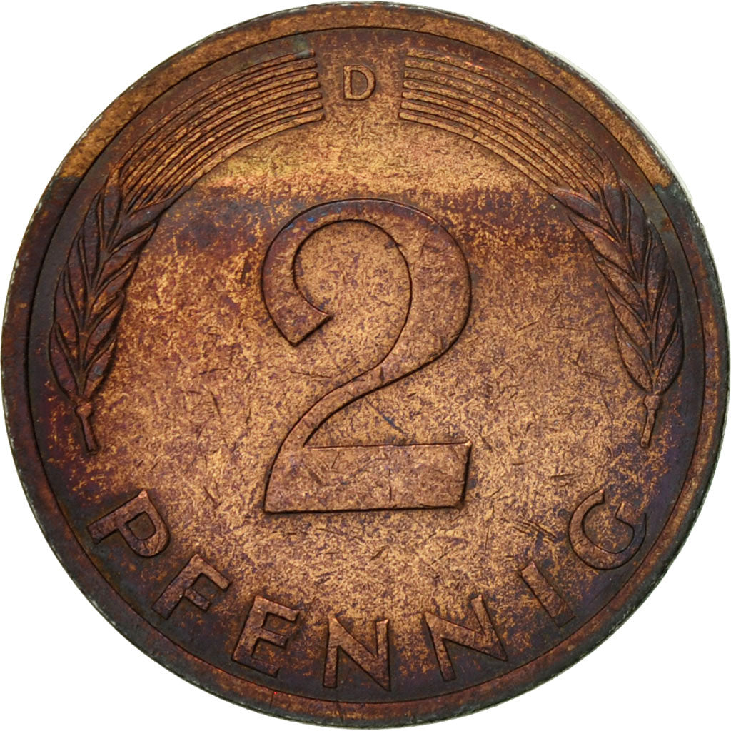 Moneda, ALEMANIA - REPÚBLICA FEDERAL, 2 Pfennig, 1971, Munich, MBC, Cobre