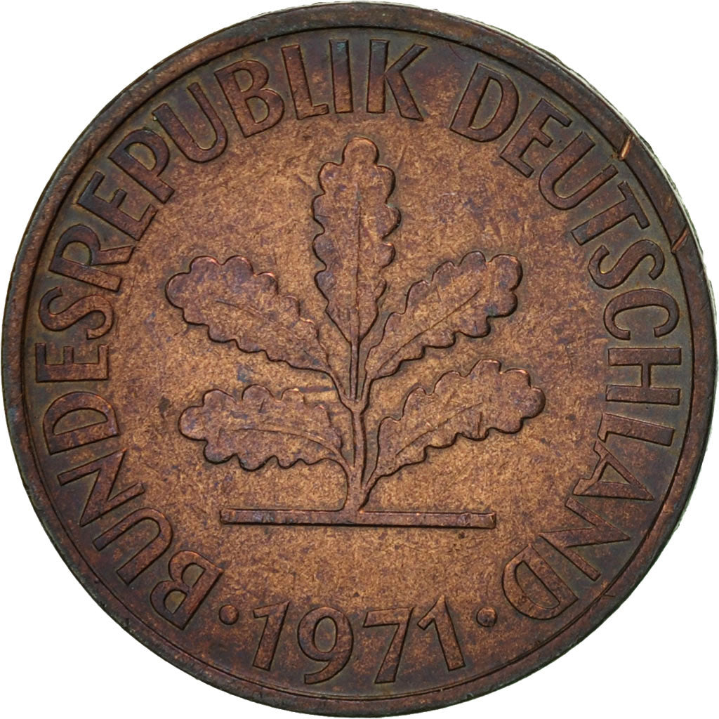 Coin, GERMANY - FEDERAL REPUBLIC, 2 Pfennig, 1971, Karlsruhe, EF(40-45), Copper