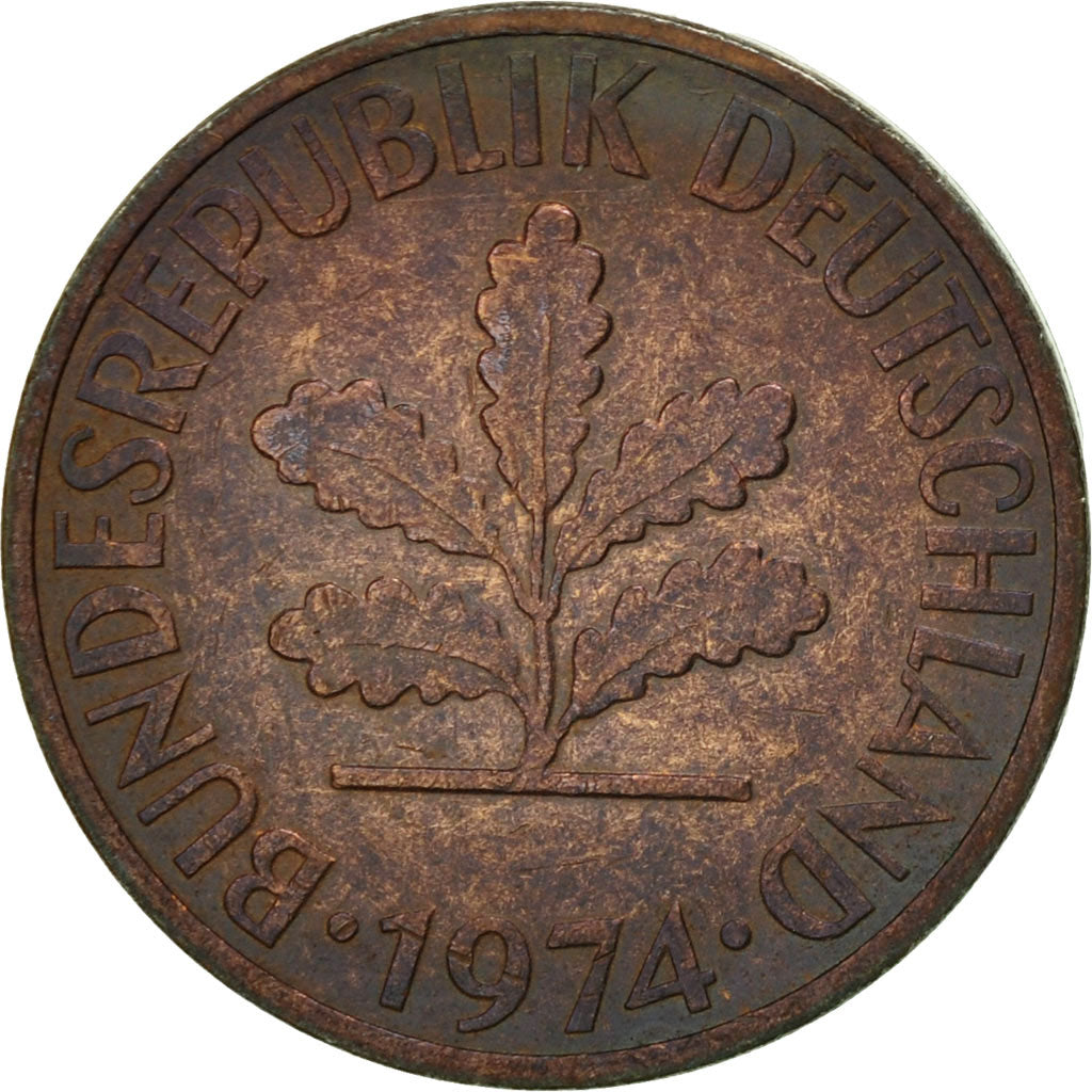 Coin, GERMANY - FEDERAL REPUBLIC, 2 Pfennig, 1974, Stuttgart, EF(40-45), Copper