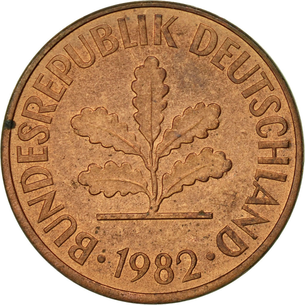 Coin, GERMANY - FEDERAL REPUBLIC, 2 Pfennig, 1982, Stuttgart, EF(40-45), Copper