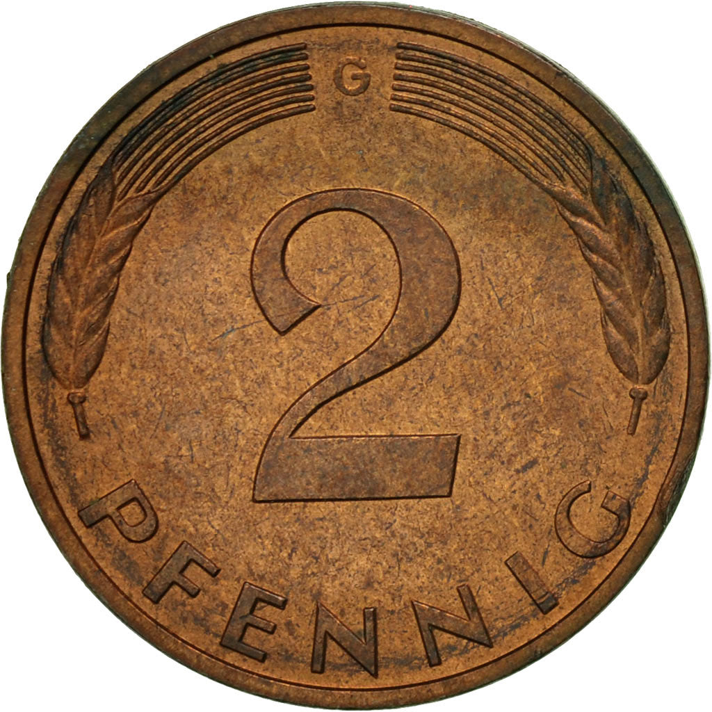 Coin, GERMANY - FEDERAL REPUBLIC, 2 Pfennig, 1981, Karlsruhe, EF(40-45), Copper