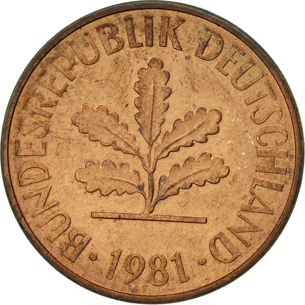 Coin, GERMANY - FEDERAL REPUBLIC, 2 Pfennig, 1981, Hambourg, EF(40-45), Copper
