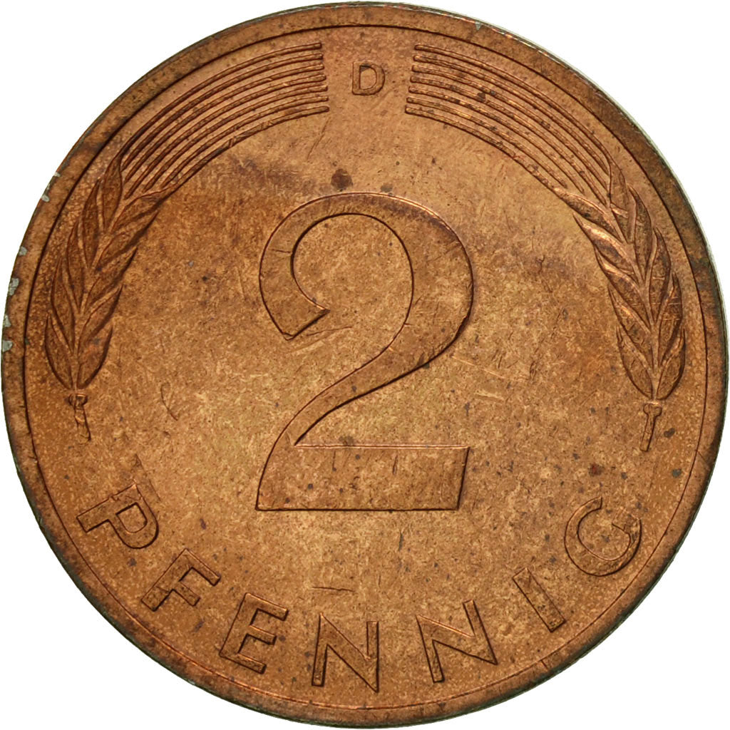 Coin, GERMANY - FEDERAL REPUBLIC, 2 Pfennig, 1987, Munich, EF(40-45), Copper