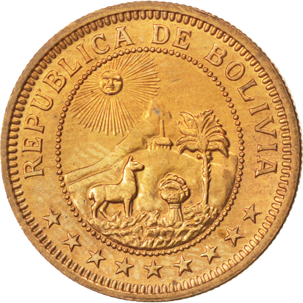 BOLIVIA, Boliviano, 1951, KM #184, MS(65-70), Bronze, 18, 2.96