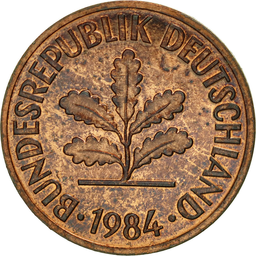 Coin, GERMANY - FEDERAL REPUBLIC, 2 Pfennig, 1984, Stuttgart, EF(40-45), Copper