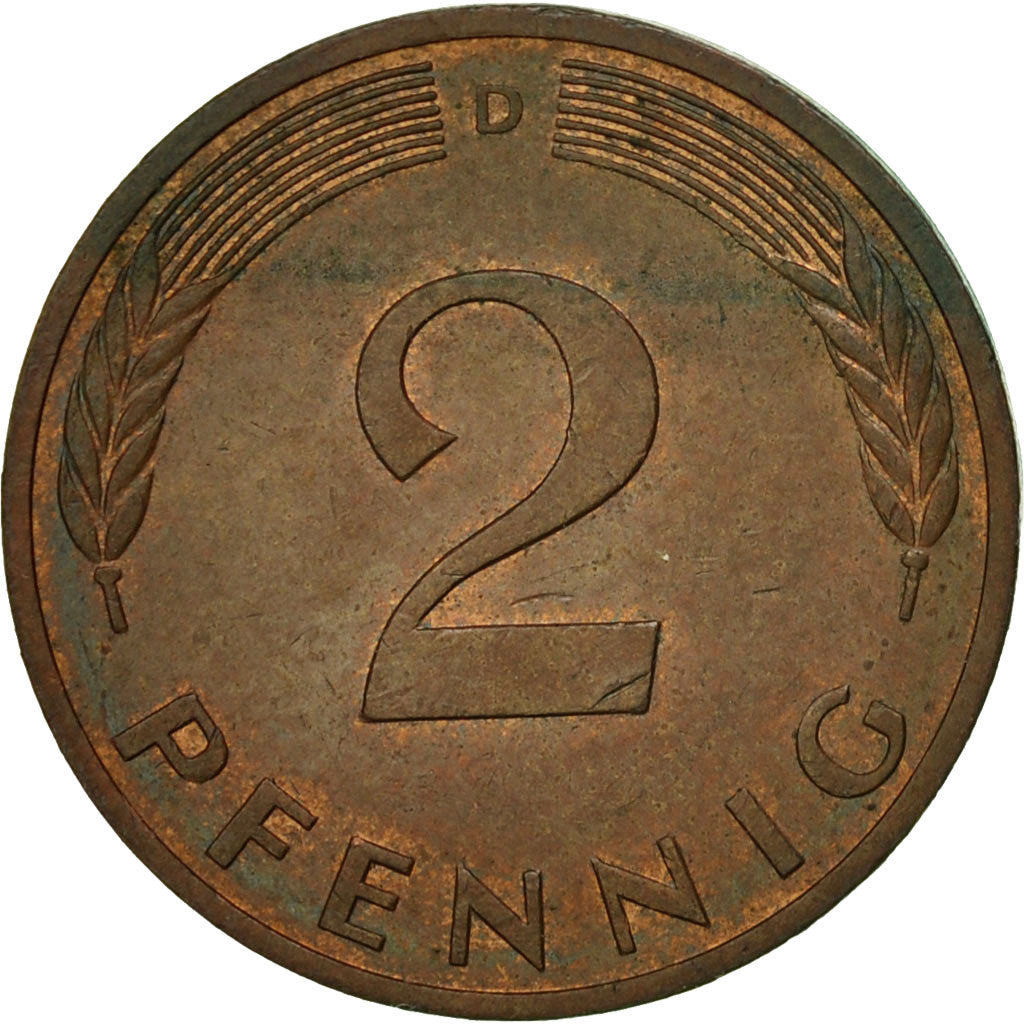 Coin, GERMANY - FEDERAL REPUBLIC, 2 Pfennig, 1980, Munich, EF(40-45), Copper