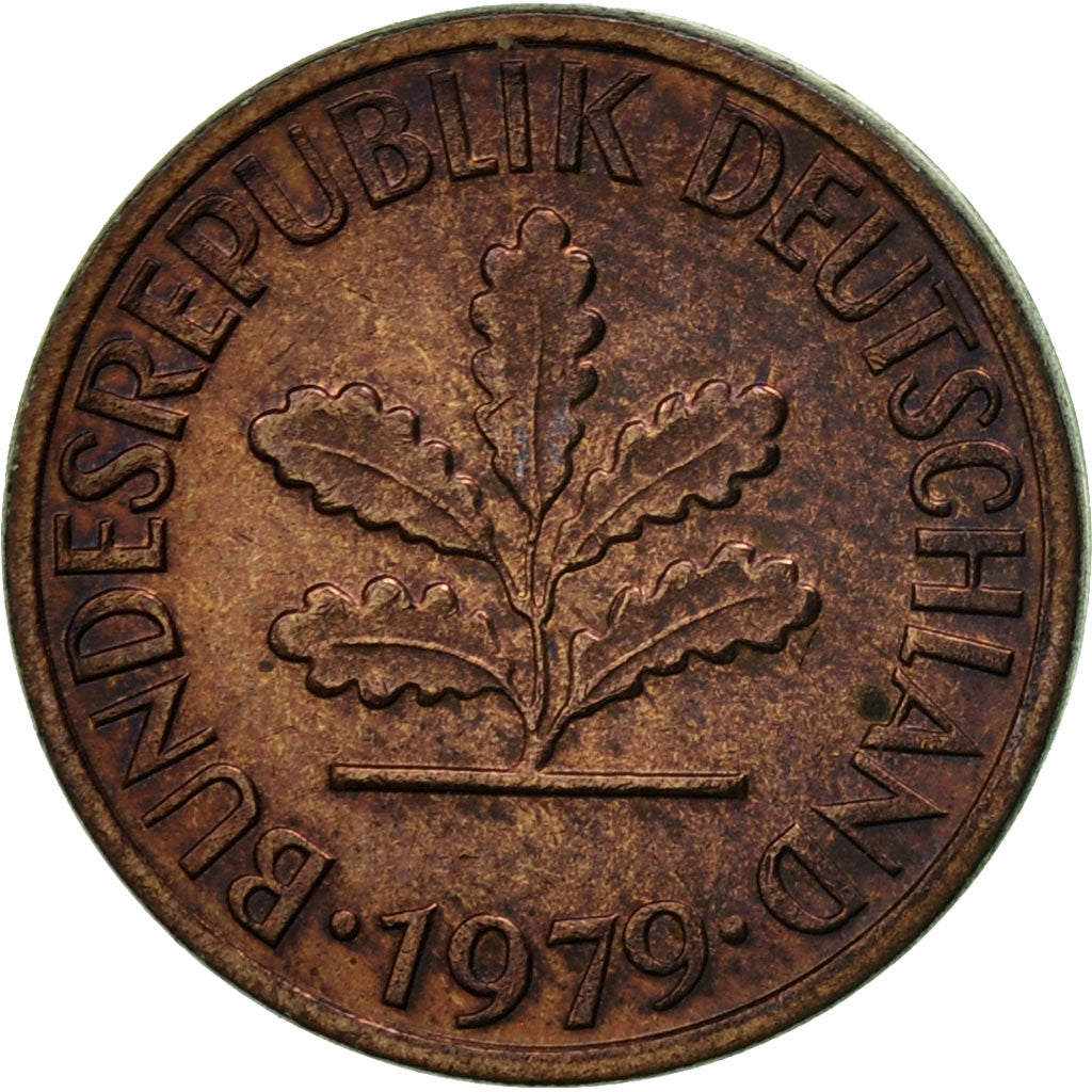 Moneta, Niemcy - RFN, Pfennig, 1979, Karlsruhe, EF(40-45), Miedź platerowana