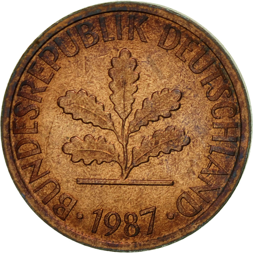 Coin, GERMANY - FEDERAL REPUBLIC, Pfennig, 1987, Munich, EF(40-45), Copper