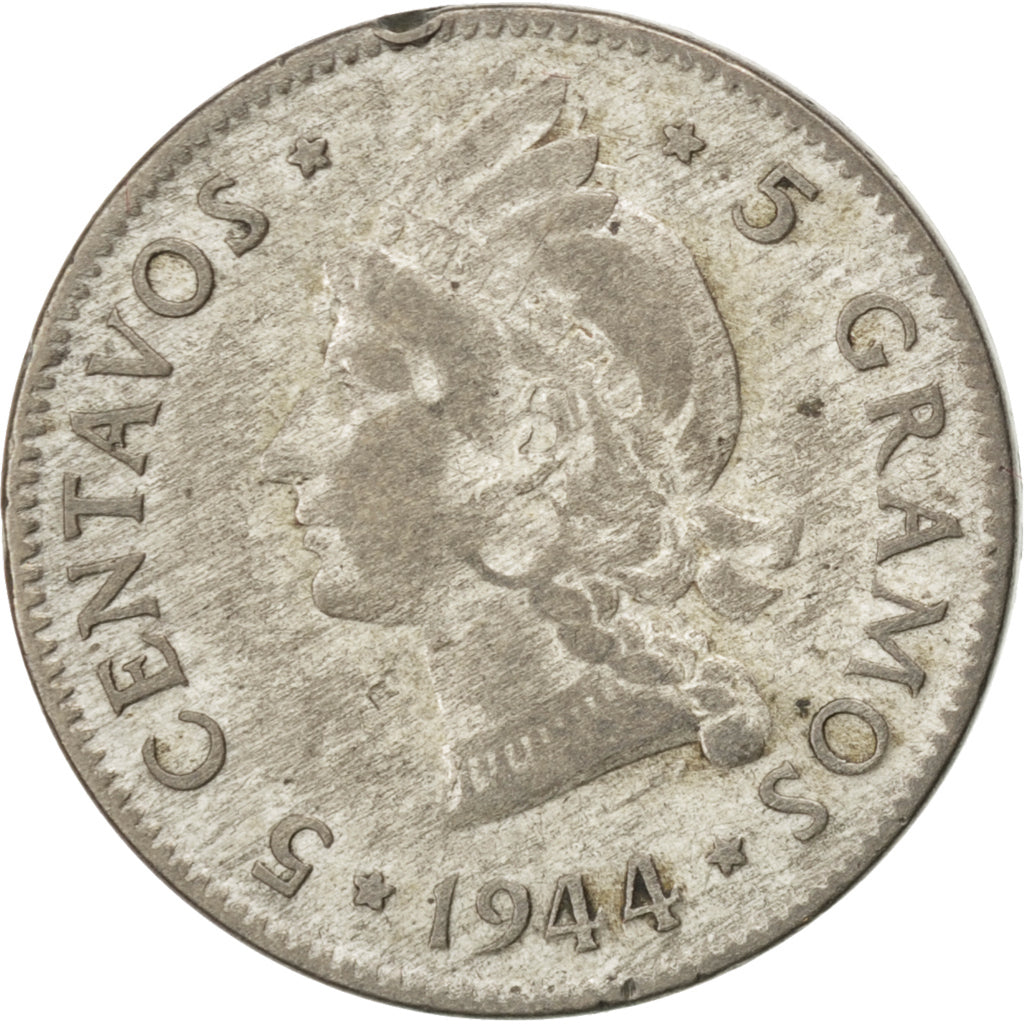 Coin, Dominican Republic, 5 Centavos, 1944, EF(40-45), Silver, KM:18a