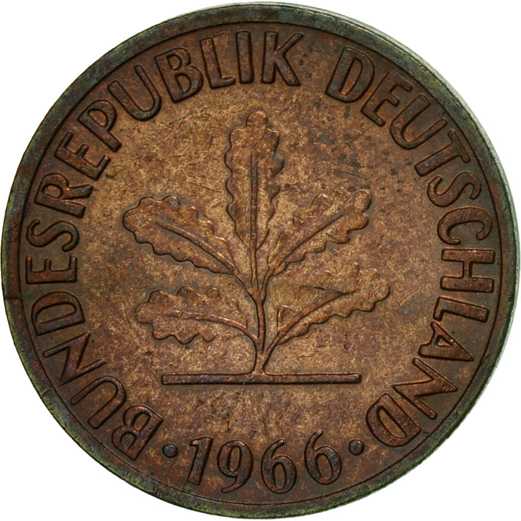 Moneda, ALEMANIA - REPÚBLICA FEDERAL, Pfennig, 1966, Stuttgart, MBC, Cobre