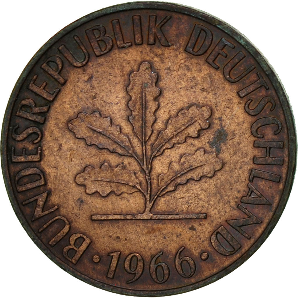 Moneta, Niemcy - RFN, Pfennig, 1966, Karlsruhe, EF(40-45), Miedź platerowana