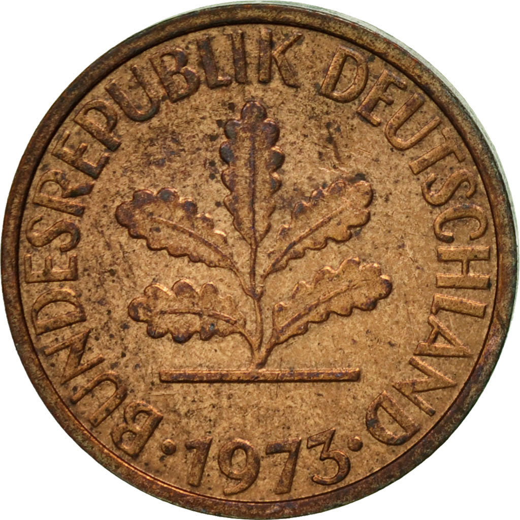Moneta, Niemcy - RFN, Pfennig, 1973, Stuttgart, EF(40-45), Miedź platerowana