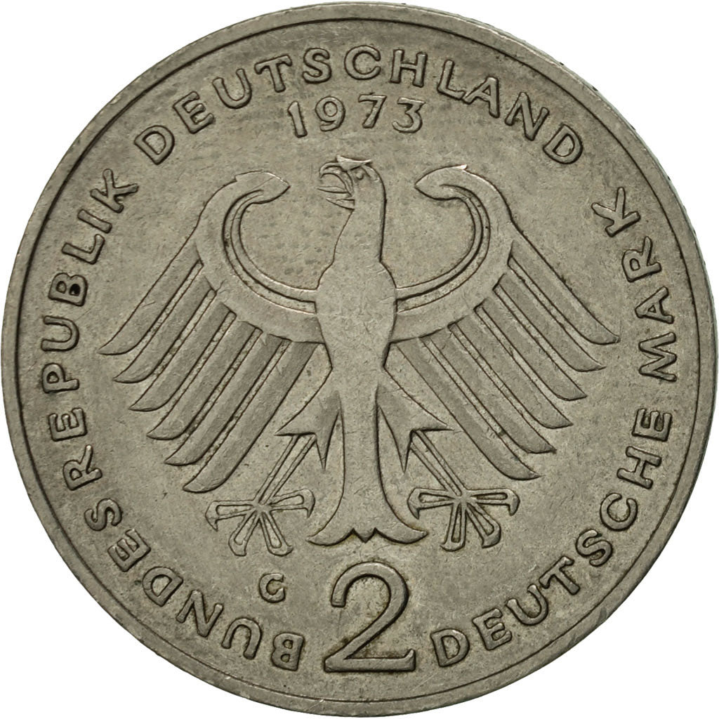 Moneta, GERMANIA - REPUBBLICA FEDERALE, 2 Mark, 1973, Karlsruhe, BB+, Nichel