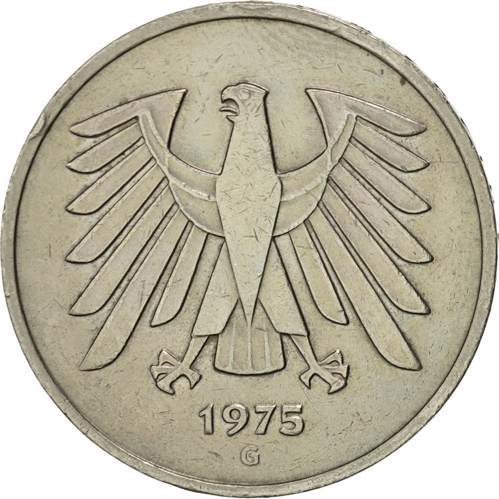Coin, GERMANY - FEDERAL REPUBLIC, 5 Mark, 1975, Karlsruhe, AU(50-53)