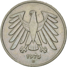 Moneda, ALEMANIA - REPÚBLICA FEDERAL, 5 Mark, 1975, Munich, MBC+, Cobre -