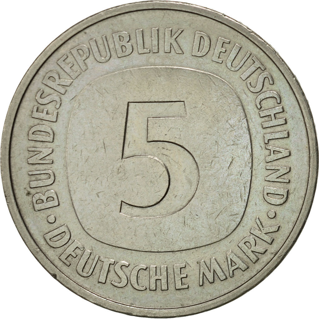 Moneda, ALEMANIA - REPÚBLICA FEDERAL, 5 Mark, 1975, Munich, MBC+, Cobre -