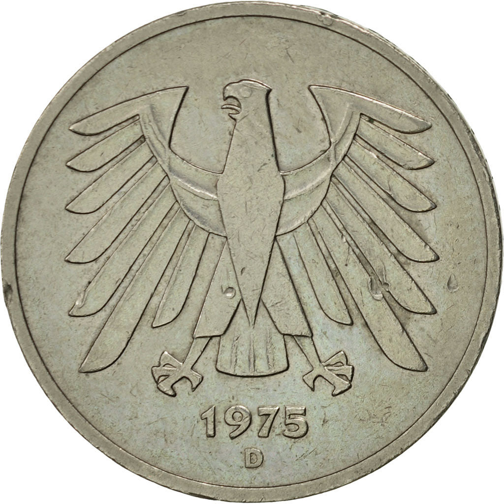 Coin, GERMANY - FEDERAL REPUBLIC, 5 Mark, 1975, Munich, AU(50-53), Copper-Nickel