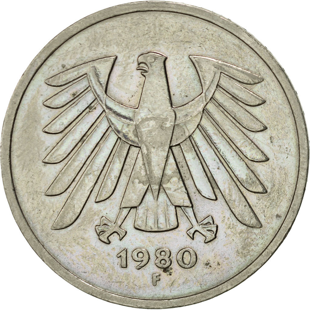 Coin, GERMANY - FEDERAL REPUBLIC, 5 Mark, 1980, Stuttgart, AU(50-53)