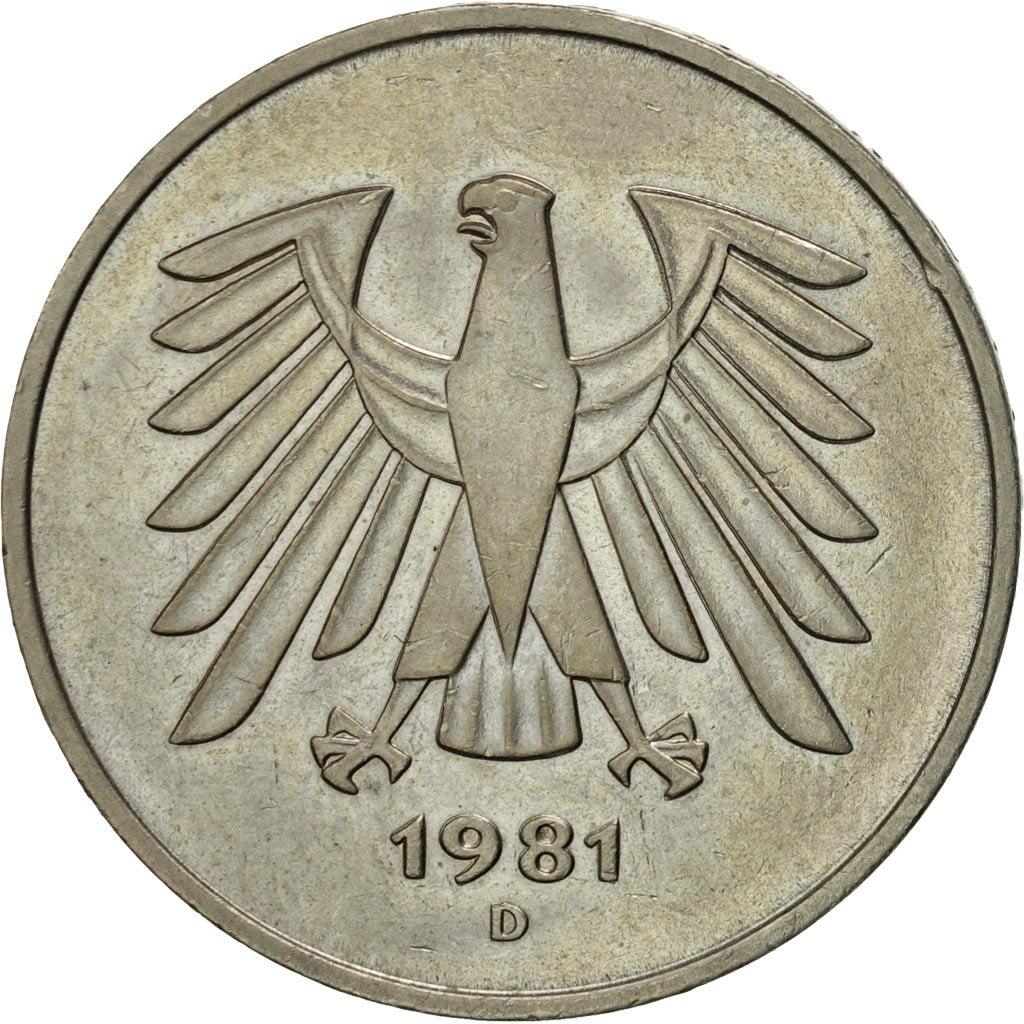 Moneta, GERMANIA - REPUBBLICA FEDERALE, 5 Mark, 1981, Munich, BB+, Nichel