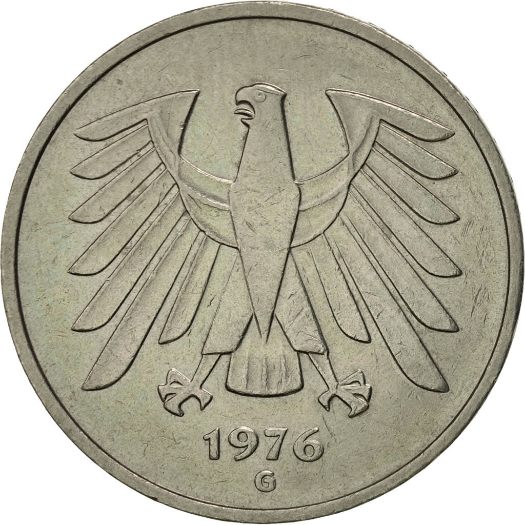Coin, GERMANY - FEDERAL REPUBLIC, 5 Mark, 1976, Karlsruhe, AU(50-53)