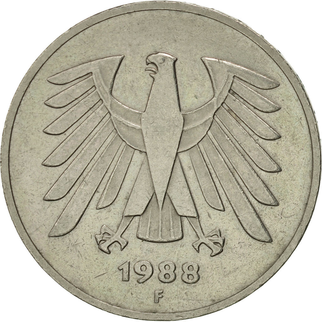 GERMANY - FEDERAL REPUBLIC, 5 Mark, 1988, Stuttgart, AU(50-53), Copper-Nickel
