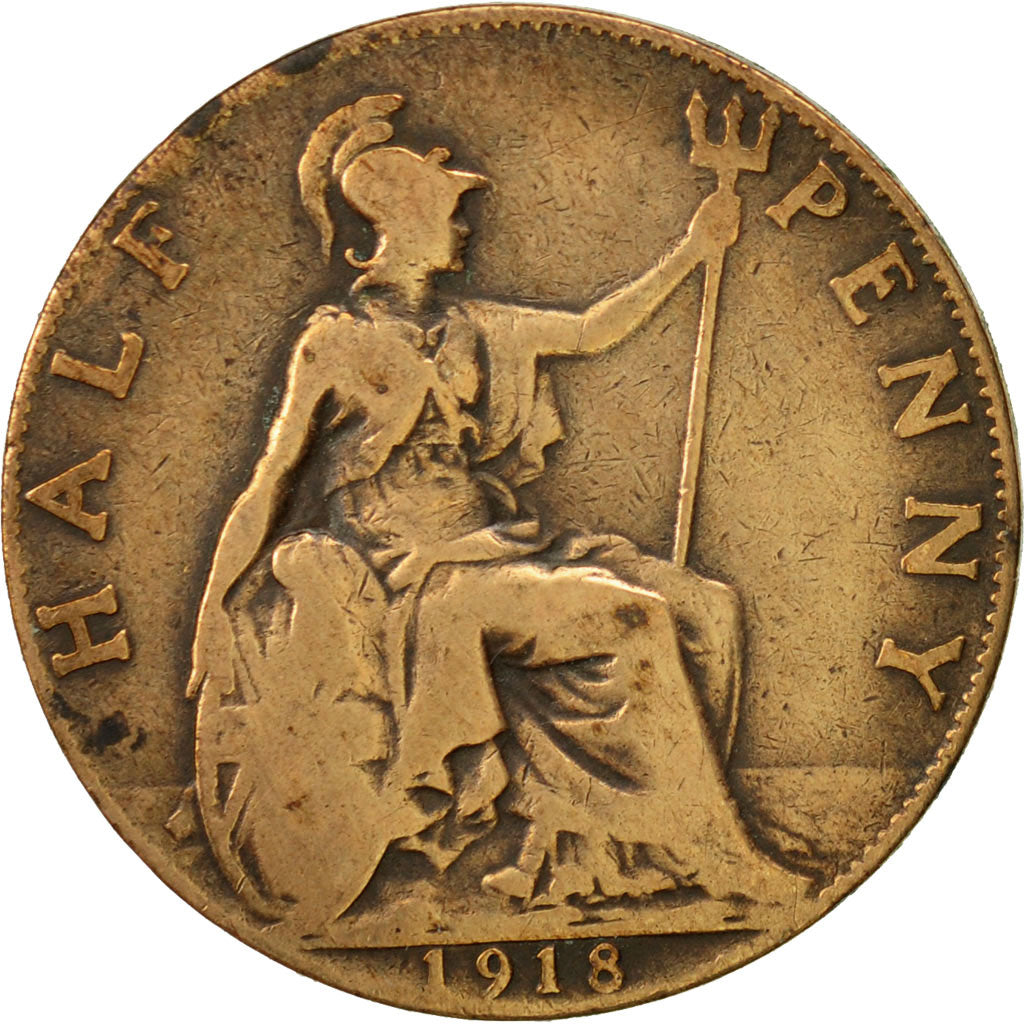 Coin, Great Britain, George V, 1/2 Penny, 1918, VF(30-35), Bronze, KM:809