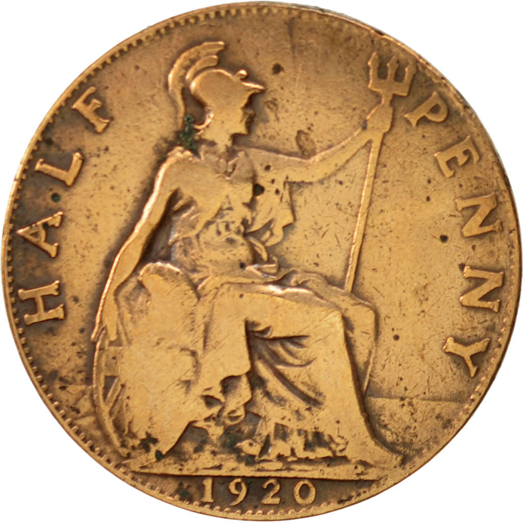 Coin, Great Britain, George V, 1/2 Penny, 1920, VF(30-35), Bronze, KM:809