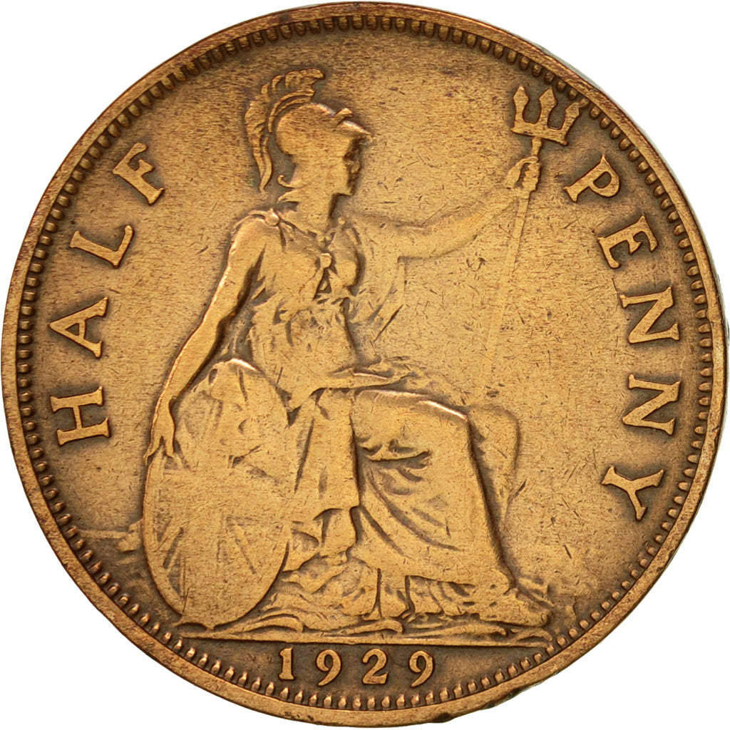 Coin, Great Britain, George V, 1/2 Penny, 1929, EF(40-45), Bronze, KM:837
