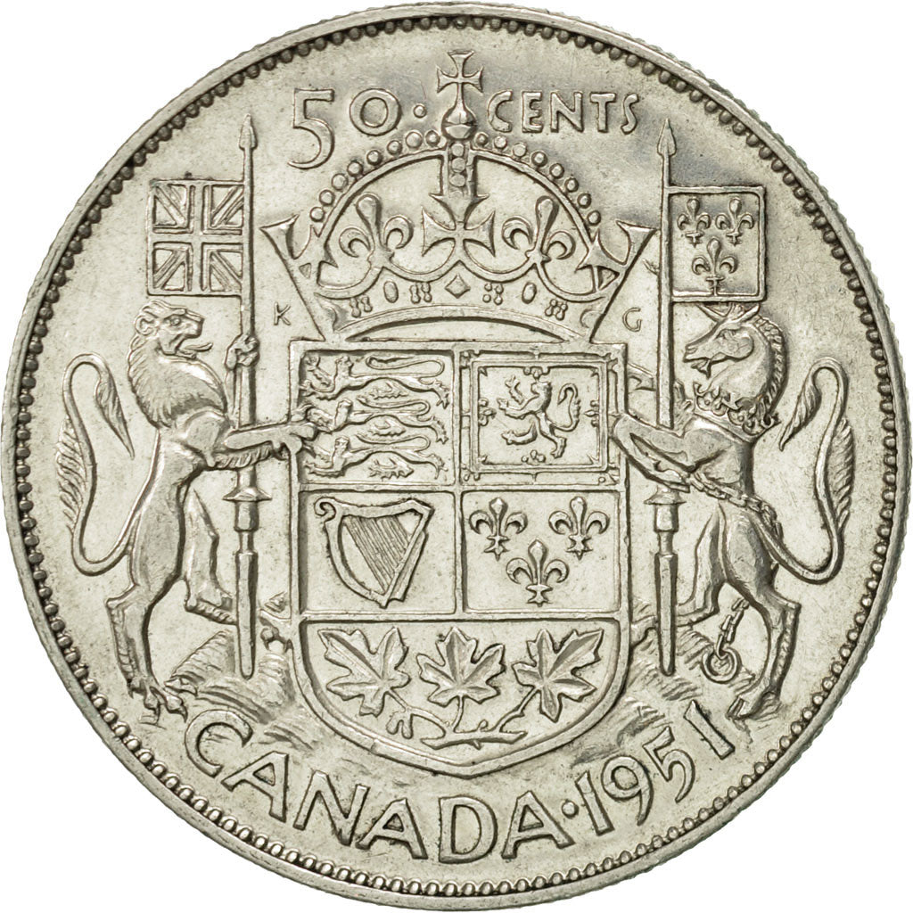 Moneda, Canadá, George VI, 50 Cents, 1951, Royal Canadian Mint, Ottawa, EBC